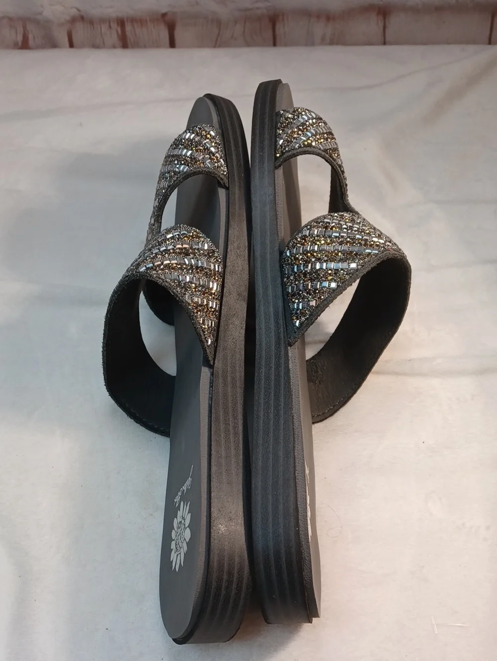 yellow box leather embellished slide rhinestone beaded comfort sandals womens 8 - Picture 8 of 14